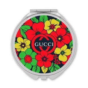 HANDMADE FASHION Round Silver Double Sided Compact Mirror